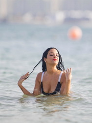 Tulisa Contostavlos Slips From Her Tiny Monochrome Bikini At The Beach In Dubai